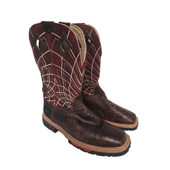 Justin Men's Derrickman 12" Western Work Boot Soft Toe Ostrich Print Brown 8.5D - Picture 1 of 6